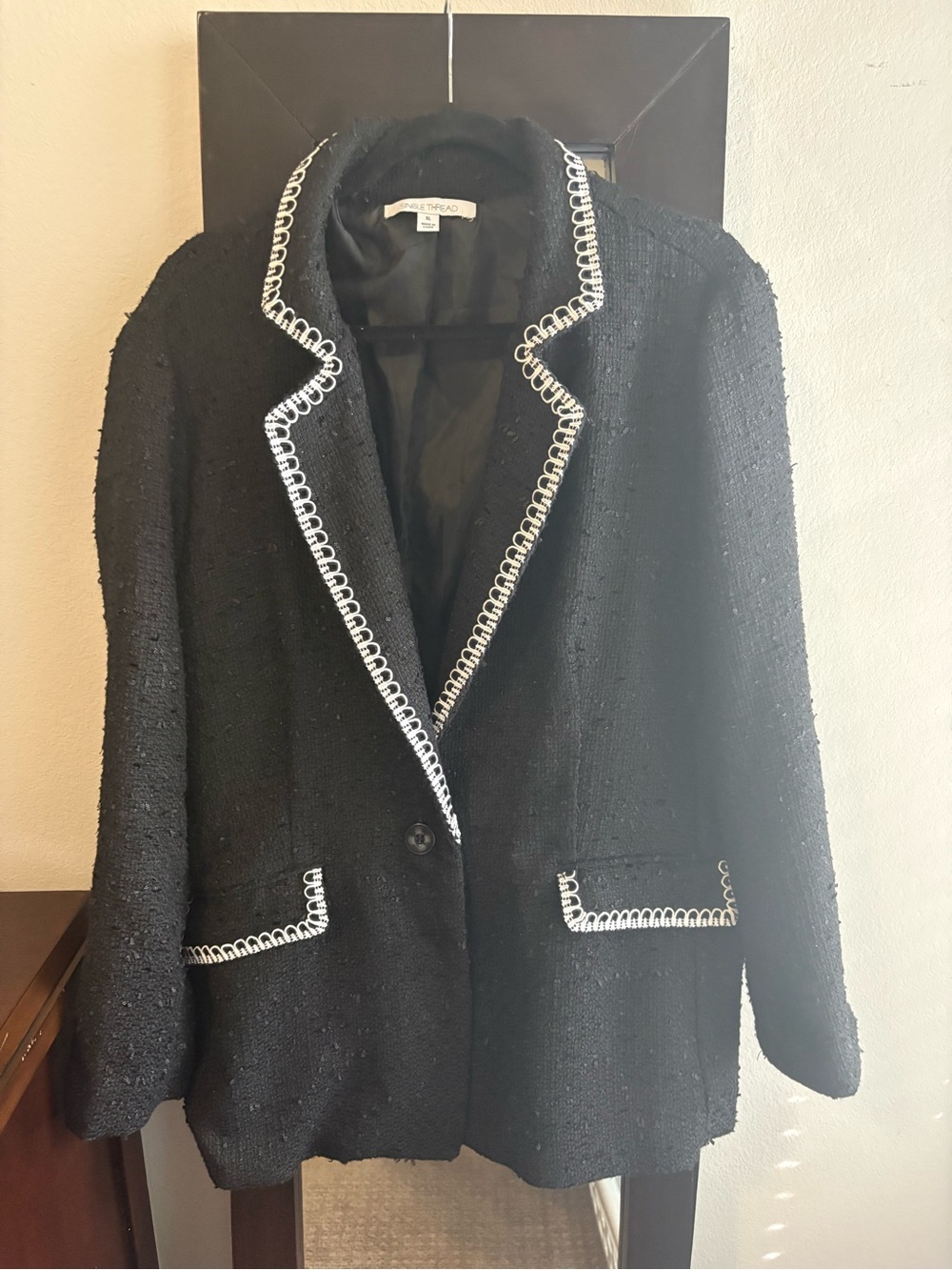 Women's  Studio Black Tweed Blazer with White Trim